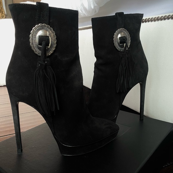 Saint Laurent Janis 105 Western Buckle Concho Ankle Boots Booties 39 - Picture 11 of 14